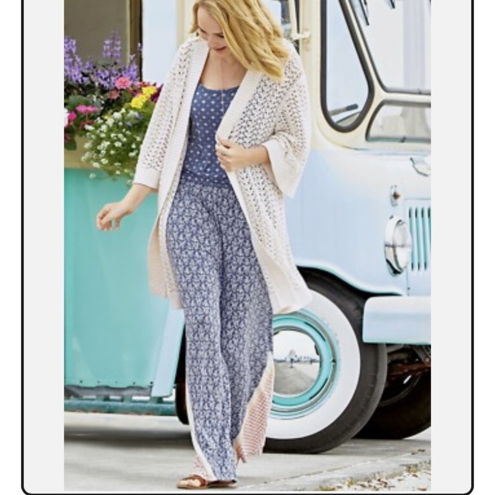 Matilda Jane Blue Printed Jumpsuit with Cream Open Cardigan